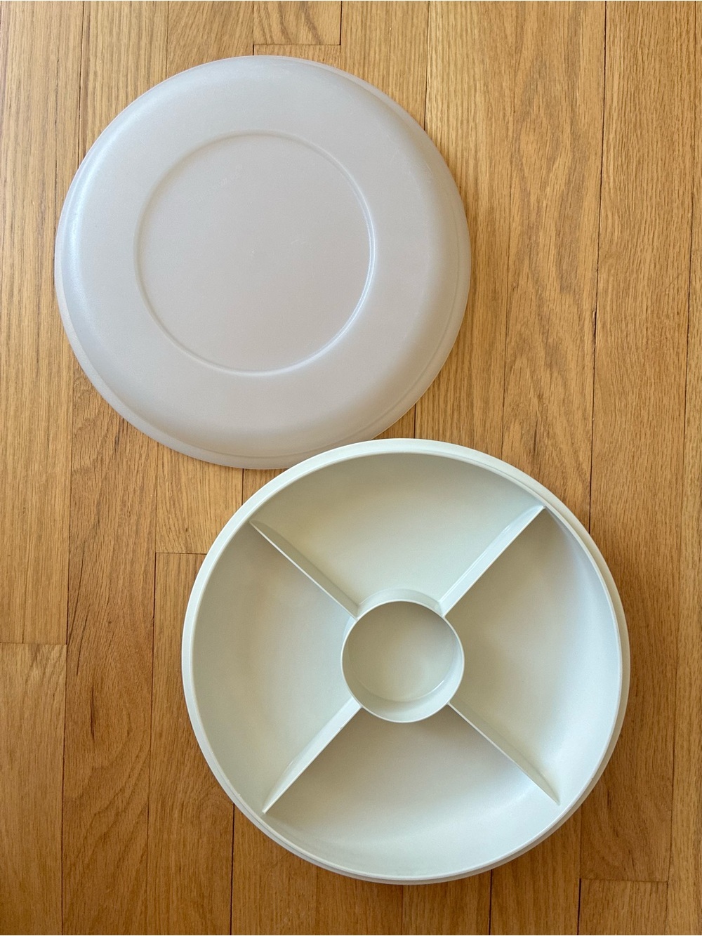 Vintage Tupperware Round Relish Tray, Divided, with Lid, 1980’s